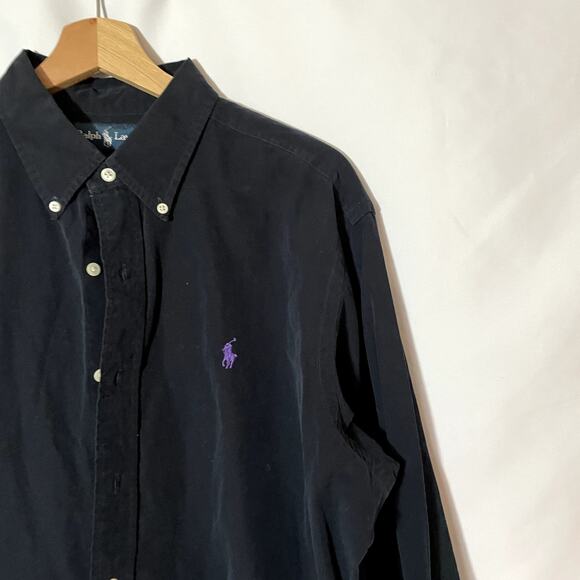Ralph Lauren blue label classic fit black long sleeved shirt pony men's L cotton - Picture 2 of 6